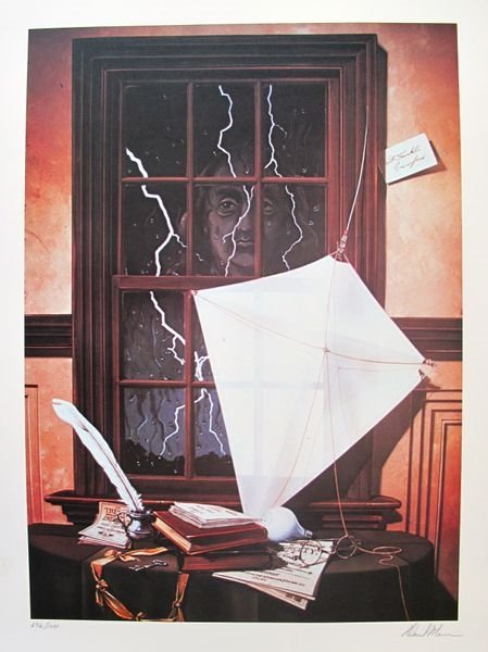 David Mann Tribute To Ben Franklin Hand Signed Limited: Lithograph Hand Signed By David Mann Titled "Tribute To Ben Franklin. Made On Archival Quality Paper. This Piece Was Hand Signed By David Mann Himself. Pencil Numbered From A Limited Edition Of 1000.