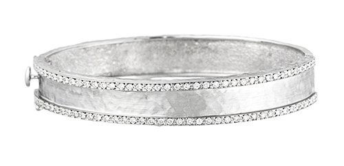 18KT White Bangle Hammered 11mm: 18KT White Bangle Hammered 11mm -- Color: White Type desc: Hammer Finish Total Diamond Weight: 1.12 CT