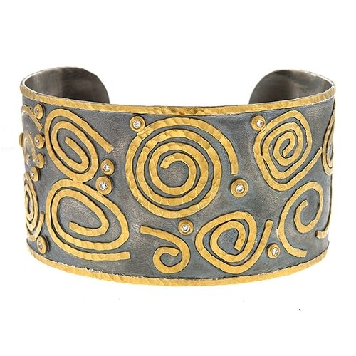 Silver Cuff w/ 24KT & Diamonds 35mm (1 of 1)