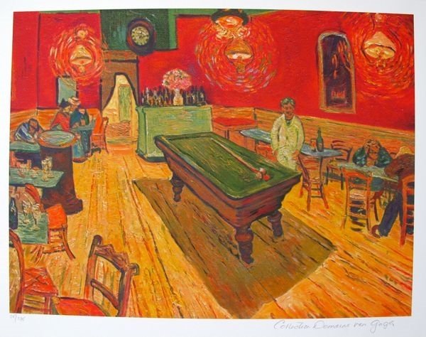 Vincent Van Gogh The Night Cafe, Rec. Room Estate: After Vincent Van Gogh Giclee Titled "The Night Cafe”. This Piece Is Pencil Signed On The Lower Right As ‘collection Domaine Van Gogh’ And Has An Embossed Seal Stamped By The Estate Domaine. Pen