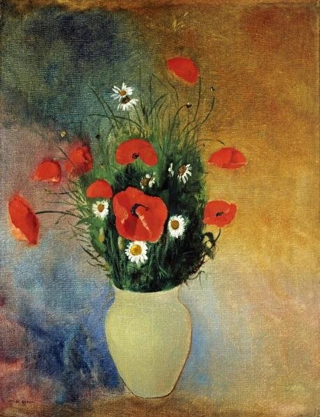 Odilon Redon - Poppies And Daisies: Odilon Redon - Poppies And Daisies Size: 33 3/4 X 44 In. - This Is A Gallery Stretched Giclee Print On Canvas. The Piece Was Printed On High Quality Artist Grade 350 Gsm, Acid-free, Archival Canvas An