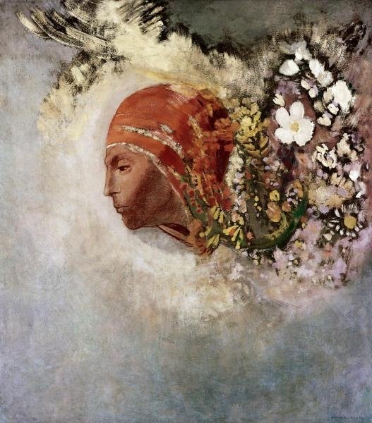 Odilon Redon - Head With Flowers: Odilon Redon - Head With Flowers Size: 38 3/4 X 44 In. - This Is A Gallery Stretched Giclee Print On Canvas. The Piece Was Printed On High Quality Artist Grade 350 Gsm, Acid-free, Archival Canvas And