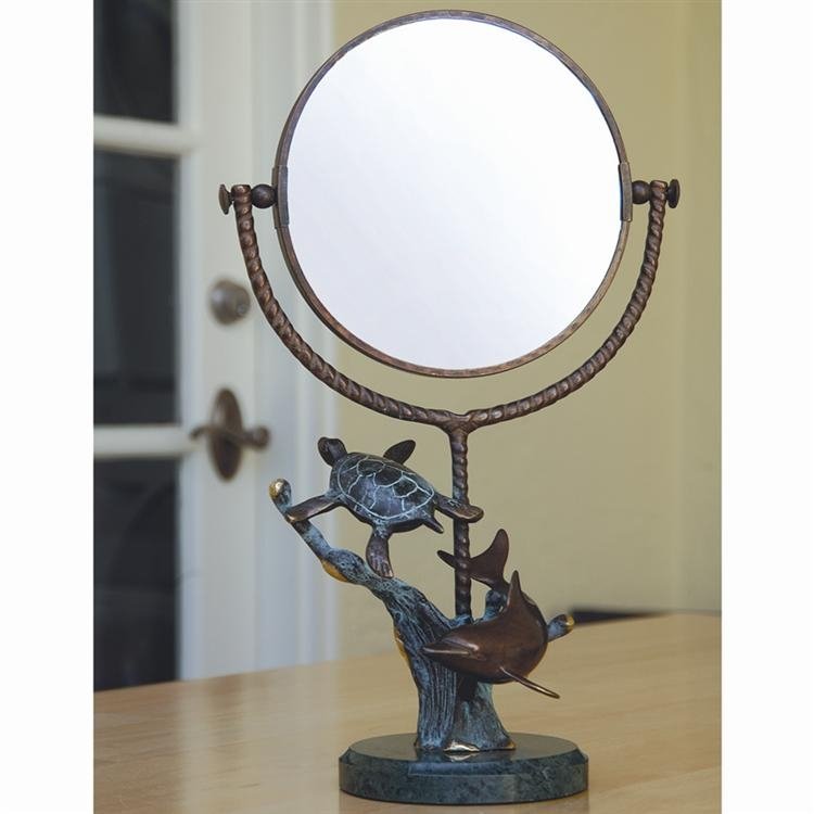 Dolphin and Turtle Mirror: Dolphin and Turtle Mirror - Dimensions: 15.5"H Material: Brass Weight: 4.740lbs