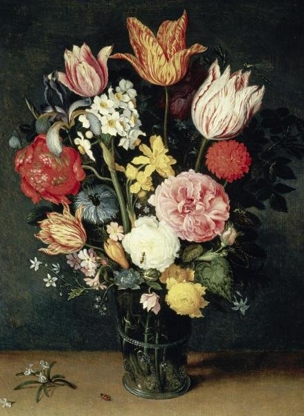 Balthasar Van Der Ast - Tulips, Roses And Other Flowers: Balthasar Van Der Ast - Tulips, Roses And Other Flowers In A Glass Size: 32 1/4 X 44 In. - This Is A Gallery Stretched Giclee Print On Canvas. The Piece Was Printed On High Quality Artist Grade 350 Gs