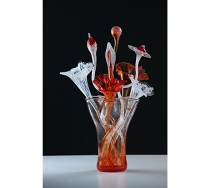 Hand Blown Glass Flower Vase, Red And White (1 of 1)
