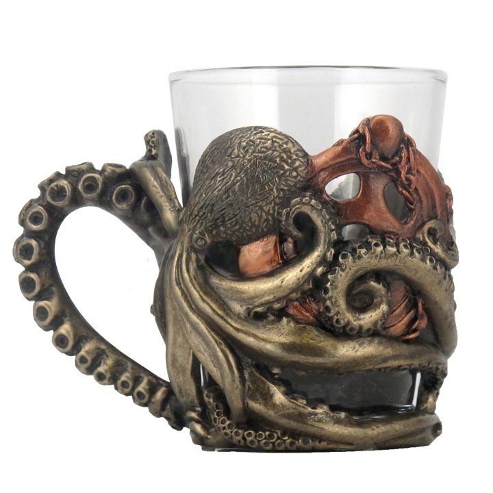 Bronze Art: Steampunk Octopus Shot Glass With Handle Material: Cold Cast Bronze Size: (L) 3 1/8