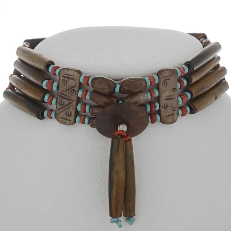 Necklace: Plains Indian Medallion Bone Choker Turquoise Coral Beads