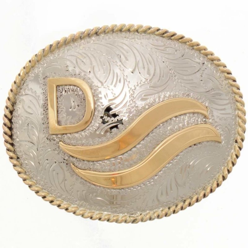 Belt Buckle: John Wayne D Ranch Belt Buckle Custom Silver Gold