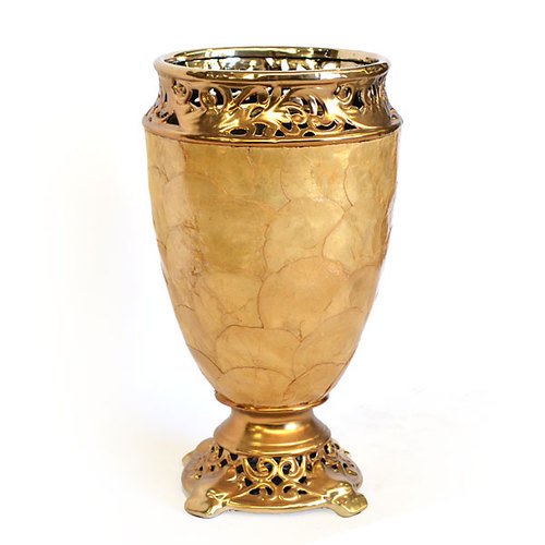 Capiz Vase W/ Gold Plate: Capiz Vase W/ Gold Plate