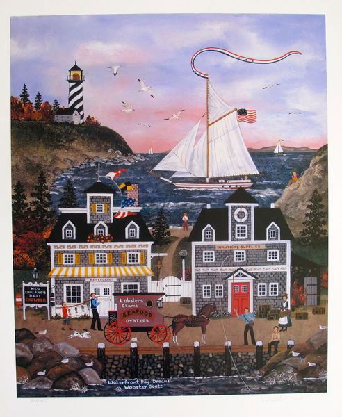 Wooster Scott, Jane: Jane Wooster Scott Waterfront Day Dreams Hand Signed Limited Ed. Lithograph