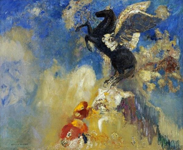 Odilon Redon - The Black Pegasus: Odilon Redon - The Black Pegasus Size: 44 X 36 In. - This Is A Gallery Stretched Giclee Print On Canvas. The Piece Was Printed On High Quality Artist Grade 350 Gsm, Acid-free, Archival Canvas And Is R