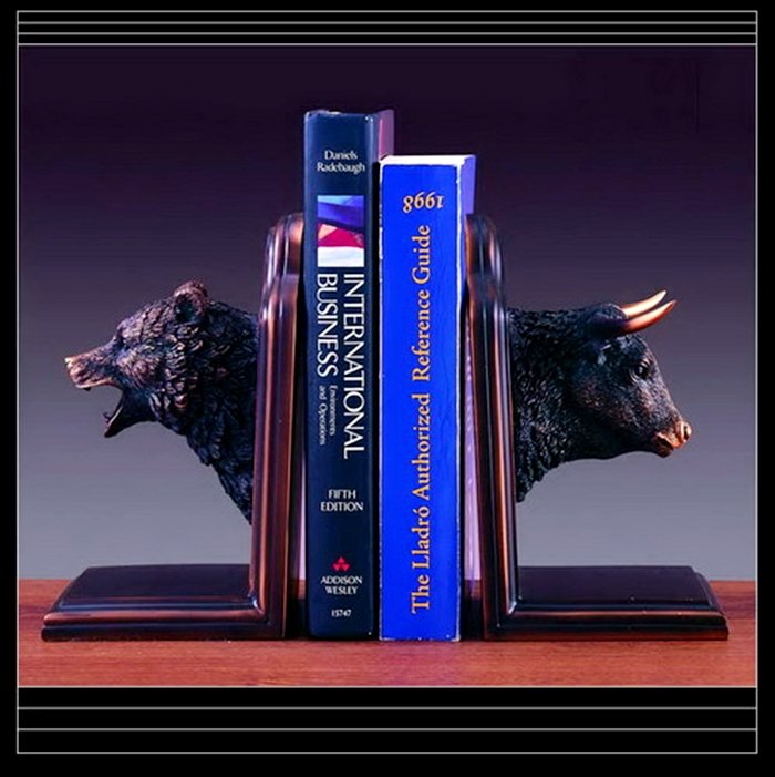 Bronze Bear & Bull Head Bookends (1 of 1)