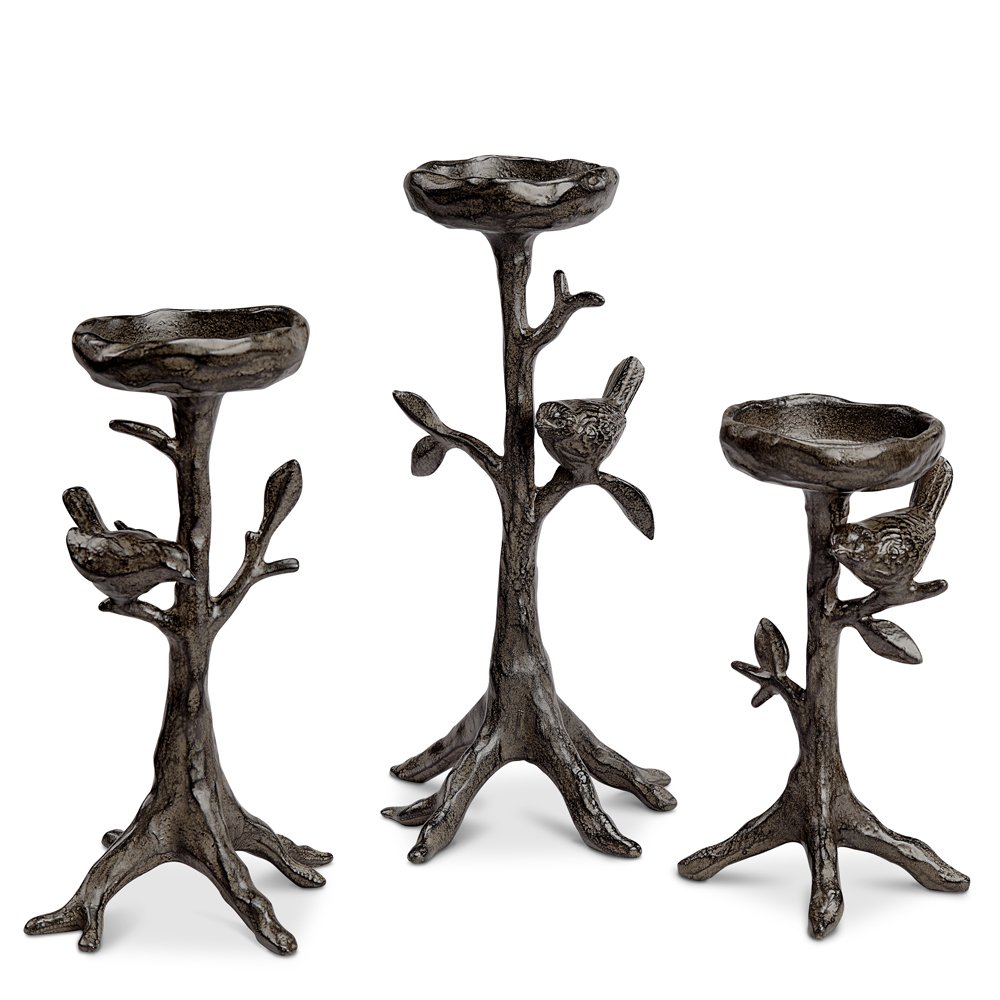 Twig & Bird Pillar Candleholder (set Of 3) (1 of 1)