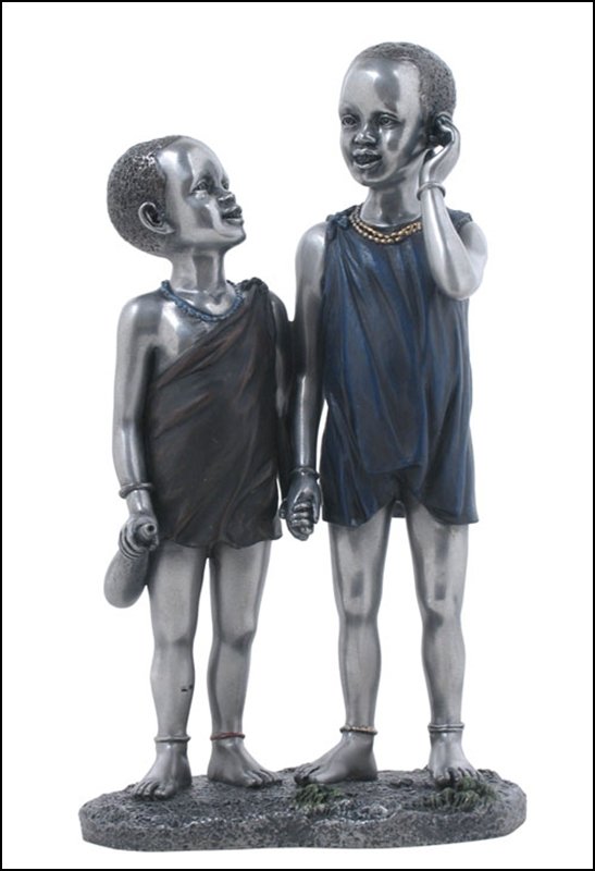 Pewter Art: Maasai Kids Hand In Hand(Pewter) Material: Cold Cast Pewter Size: (H) 6 1/4