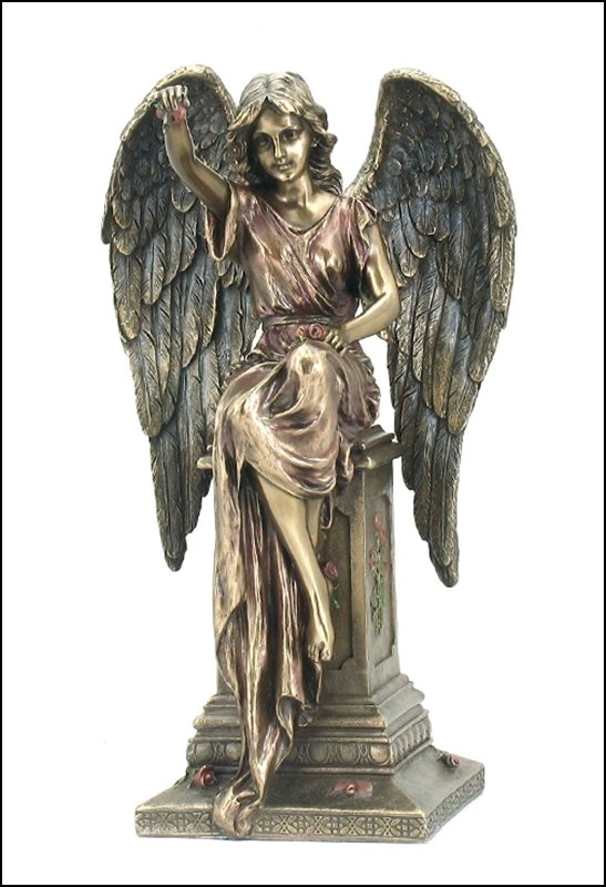 Bronze Art: Angel Sitting On Tombstone With Roses Material: Cold Cast Bronze Size: (H) 10 3/4