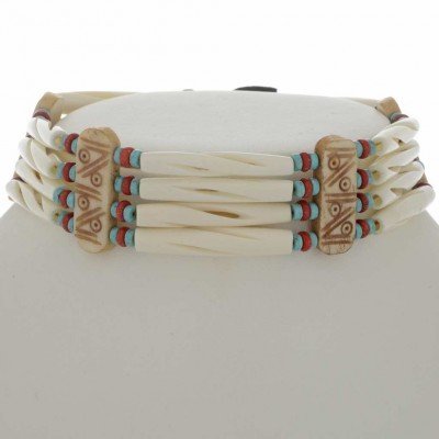 Native American Necklace: Turquoise Indian Bone Choker Traditional Four Strand
