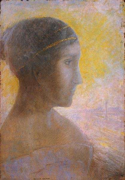 Odilon Redon - Head Of A Young Woman In Profile: Odilon Redon - Head Of A Young Woman In Profile Size: 23 7/8 X 36 In. - This Is A Gallery Stretched Giclee Print On Canvas. The Piece Was Printed On High Quality Artist Grade 350 Gsm, Acid-free, Archi