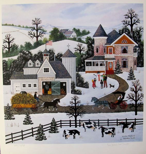Jane Wooster Scott: Jane Wooster Scott Winter Pastoral Hand Signed Limited Ed. Lithograph