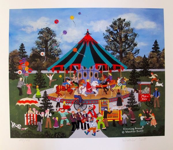 Jane Wooster Scott: Jane Wooster Scott Clowning Around Hand Signed Limited Ed. Lithograph