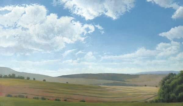 Elissa Gore. Shadow and Sunlight, Hayfield: Art Print on Canvas - Elissa Gore. Shadow and Sunlight, Hayfield