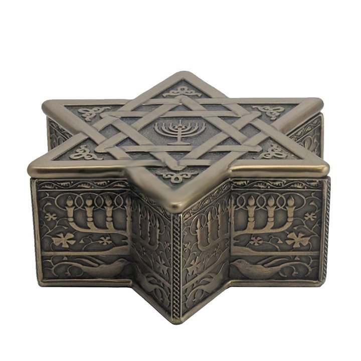 Bronze Art: Star Of David With Menorah Trinket Box Material: Cold Cast Bronze Size: (L) 4 3/4