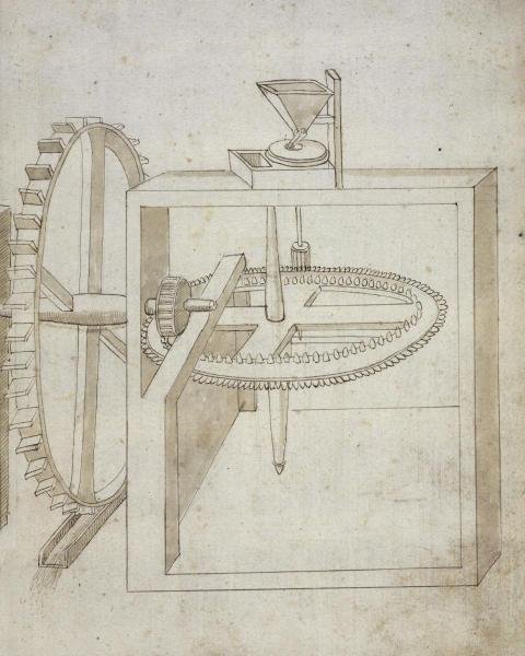 Francesco Di Giorgio Martini - Folio 22: Mill Powered: Francesco Di Giorgio Martini - Folio 22: Mill Powered By Undershot Water Wheel Size: 28 X 35 In. - This Is A Gallery Stretched Giclee Print On Canvas. The Piece Was Printed On High Quality Artist Grad