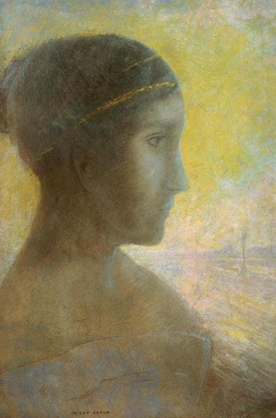 Odilon Redon - Head Of A Young Woman In Profile: Odilon Redon - Head Of A Young Woman In Profile Size: 23 7/8 X 36 In. - This Is A Gallery Stretched Giclee Print On Canvas. The Piece Was Printed On High Quality Artist Grade 350 Gsm, Acid-free, Archi