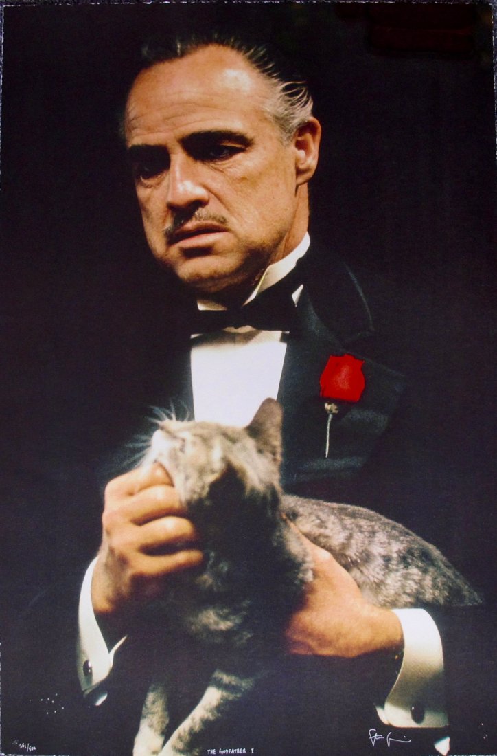 Celebrity Memorabilia: Steve Schapiro The Godfather Cat Hand Signed Ltd Ed Lithograph Marlon Brando