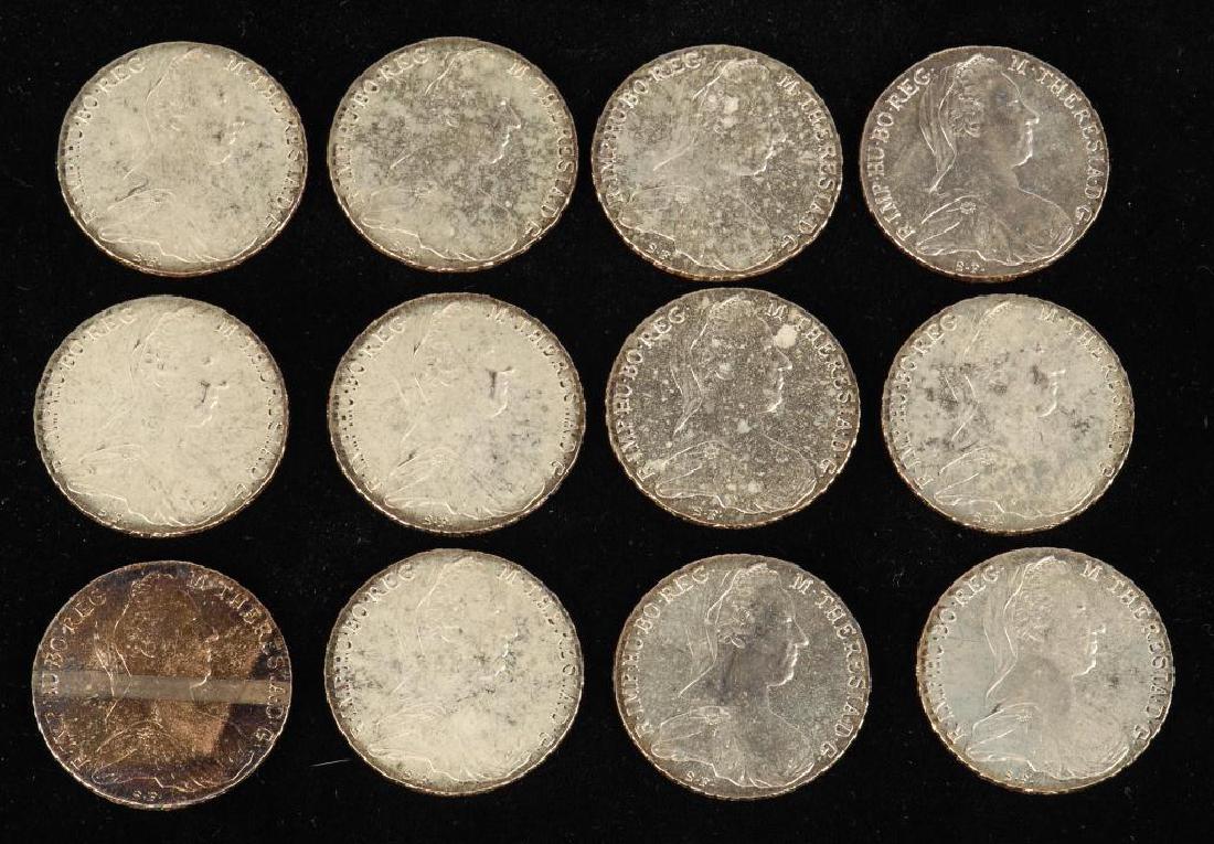 (12) REPRODUCTION MARIA THERESA THALLER 1780 COINS: Silver. 1 1/2 inch diameter.