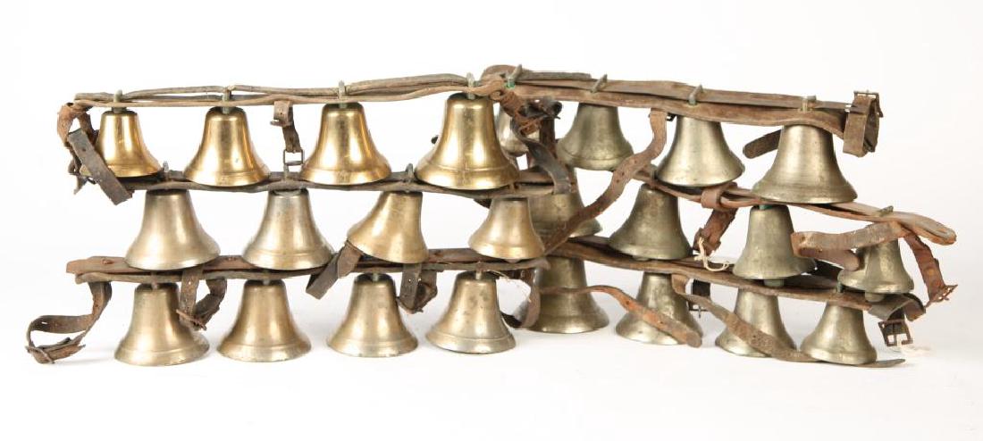 (6) ANTIQUE SHAFT BELLS ON LEATHER STRAPS (1 of 8)