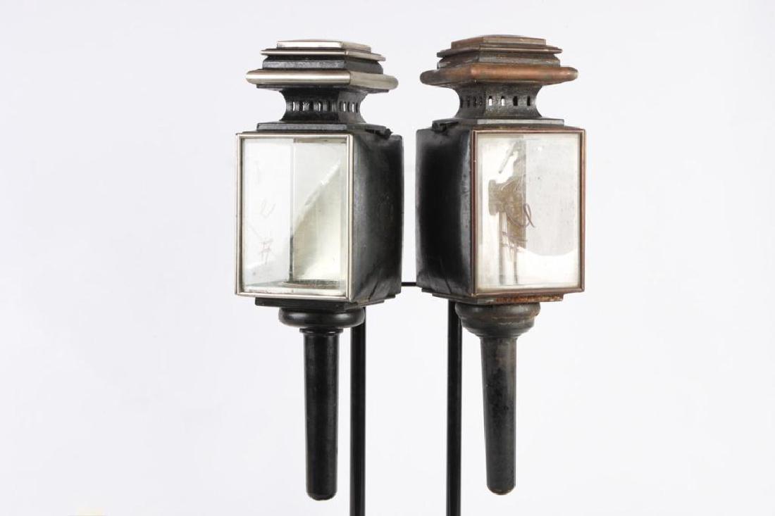 WHITE MANUFACTURING CO PAIR OF BROUGHAM LAMPS: Height 21 inches.