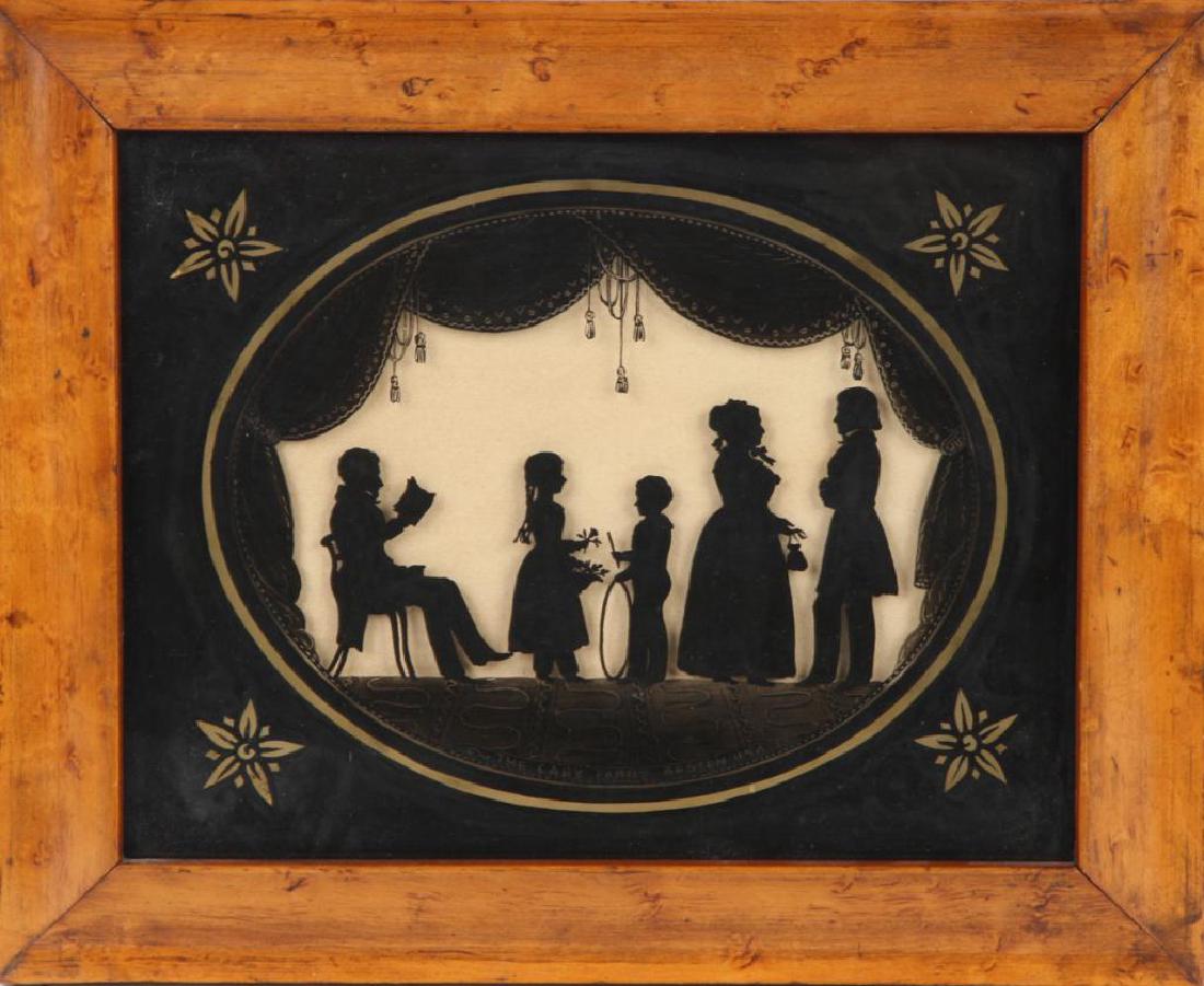 FOLK ART REVERSE PAINTING SILHOUETTE OF A FAMILY (1 of 2)