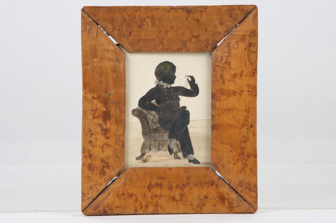 AMERICAN FOLK ART WATERCOLOR SILHOUETTE OF A BOY (1 of 4)