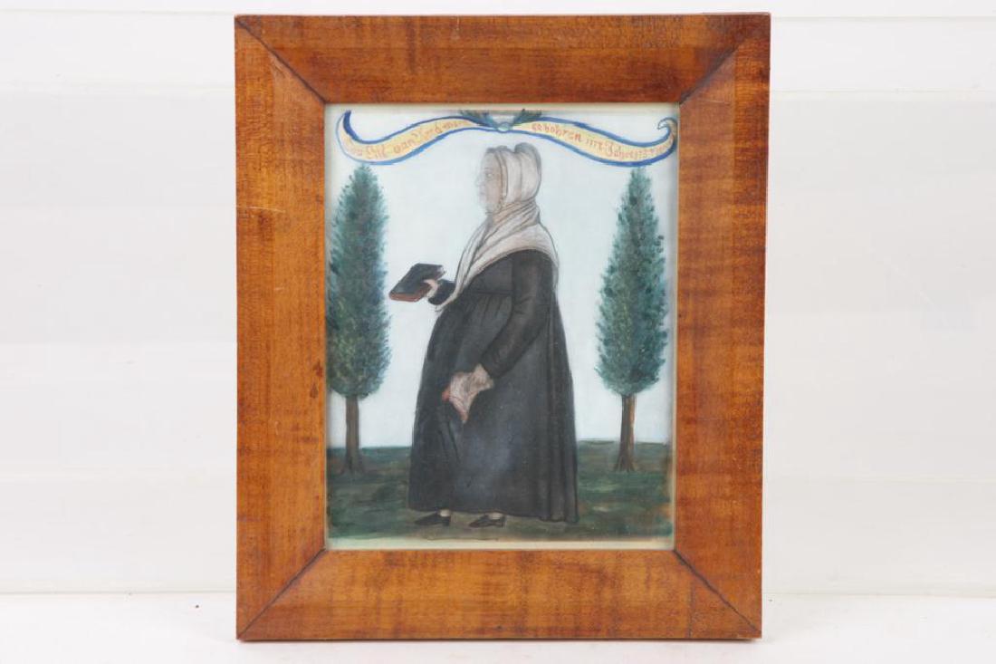 (18th c) GERMAN FOLK ART WATERCOLOR OF A WOMAN (1 of 4)