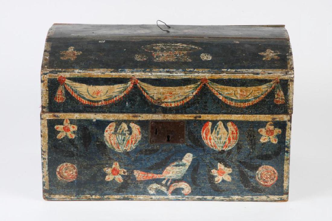 PENNSYLVANNIA DOME TOP BRIDE'S BOX: Painted with swags, birds and flowers. 12 x 19 x 13 inches.