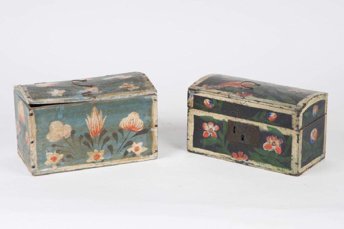 TWO(19th c) PAINT DECORATED BRIDE'S BOXES (1 of 7)