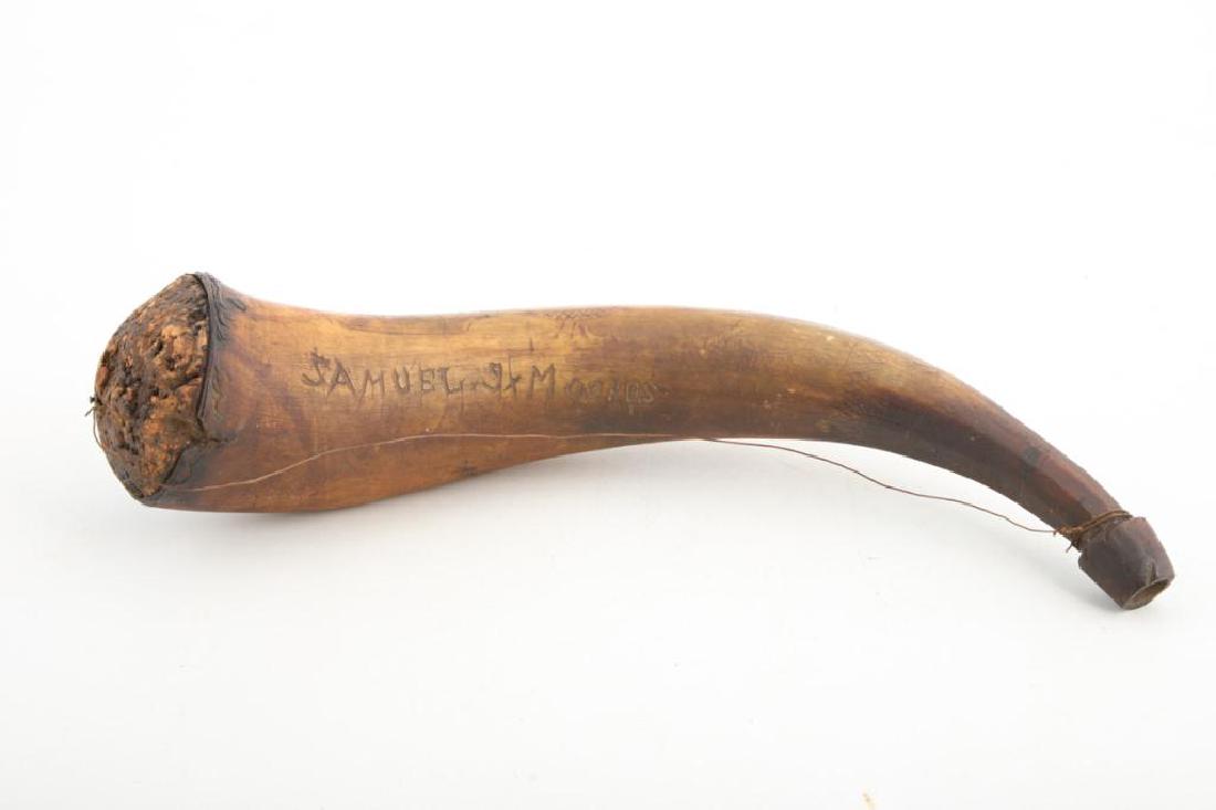 (18th c) POWDER HORN CARVED WITH SHIPS AND BIRDS (1 of 6)