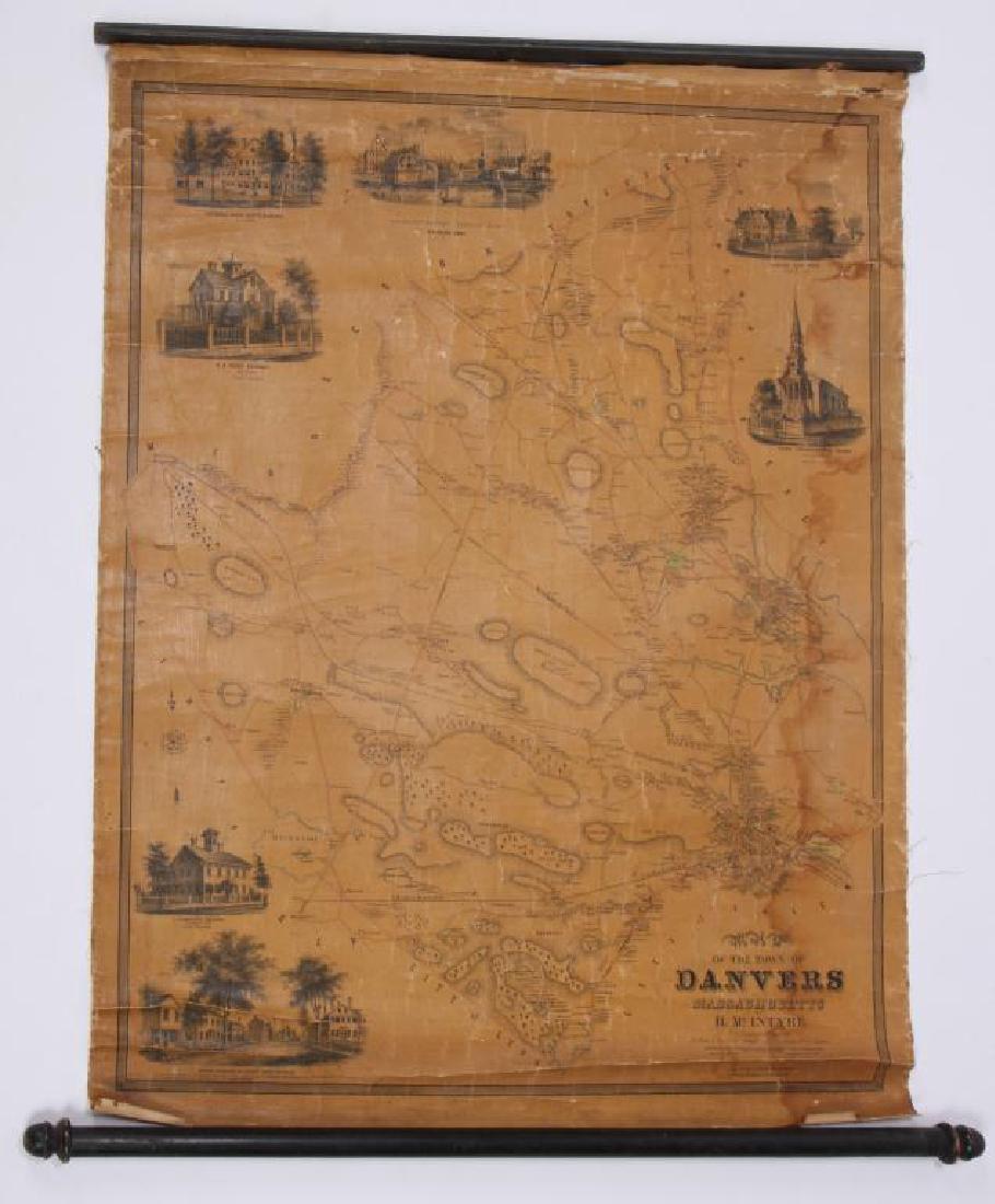 RARE 1852 MAP OF DANVERS, MA by HENRY McINTYRE (1 of 5)