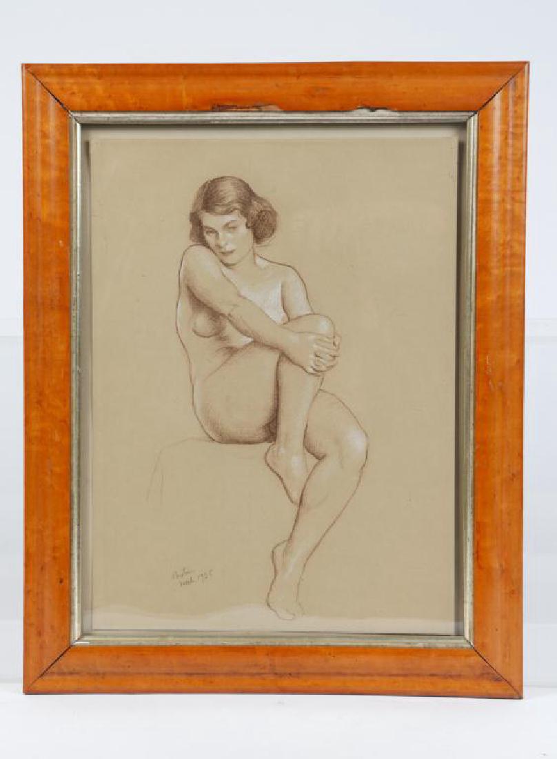 WILLIAM McGREGOR PAXTON (1869-1941): "Seated Nude" crayon and chalk 15 x 11 inches. signed and dated 1935. framed. 19 x 15 1/4 inches.