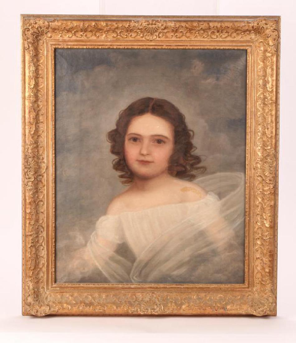 AMERICAN SCHOOL (19th c): "Portrait of a Young Girl" oil on canvas 22 x 18 inches. unsigned. framed 27 1/2 x 23 1/2 inches.