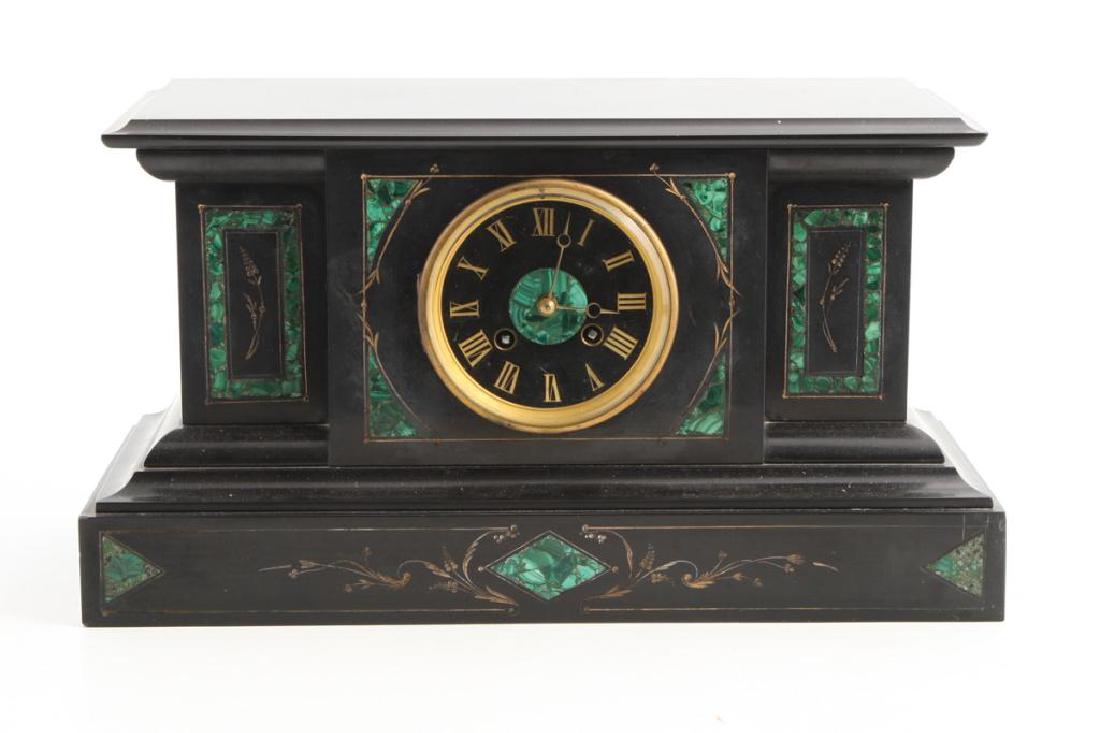 TIFFANY & CO BLACK ONYX & MALACHITE MANTLE CLOCK (1 of 9)