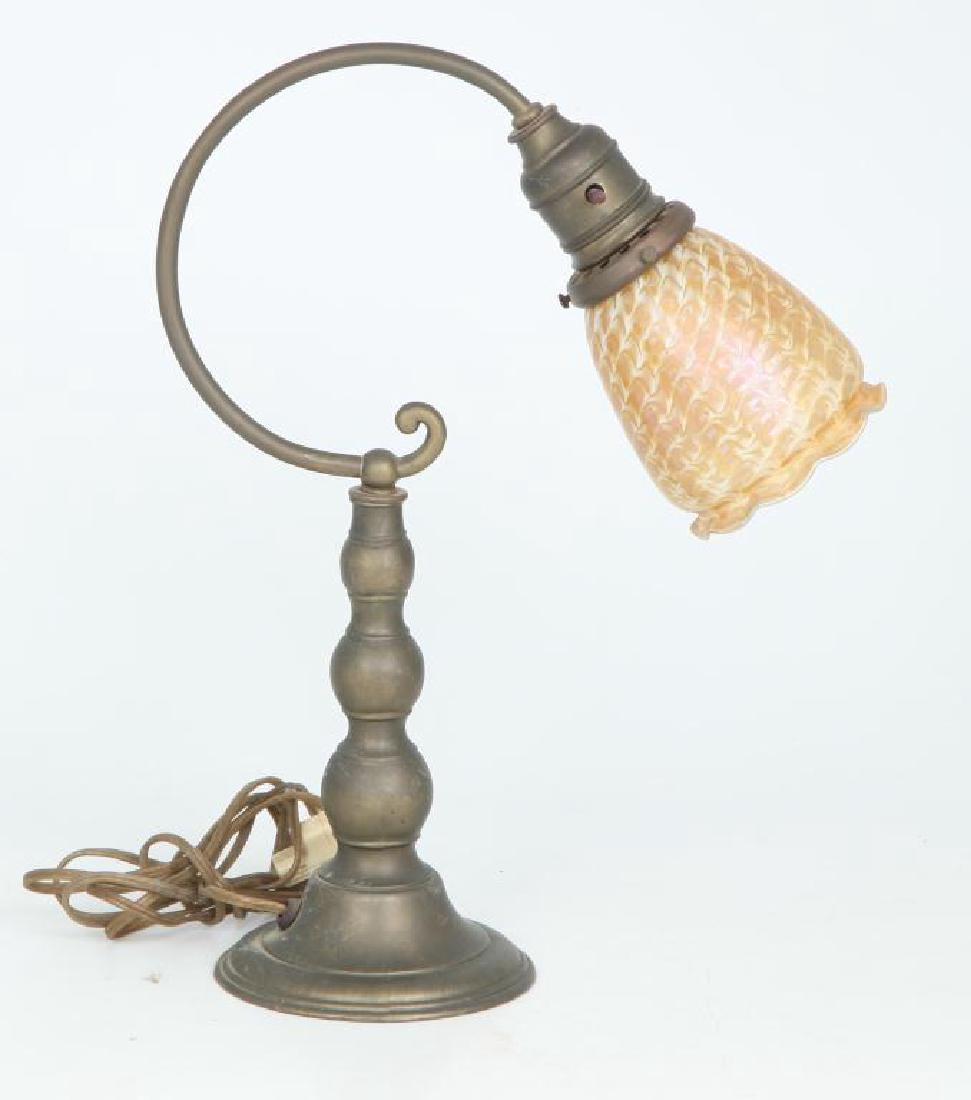 1920's BRASS DESK LAMP with ART GLASS SHADE (1 of 5)