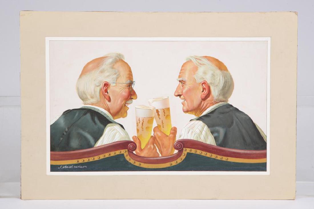 SVEN CARLSON (1911-2006): "Illustration for a Beer Advertisement" gouache 15 1/2 x 25 inches. signed. matted. 22 x 32 inches (overall)