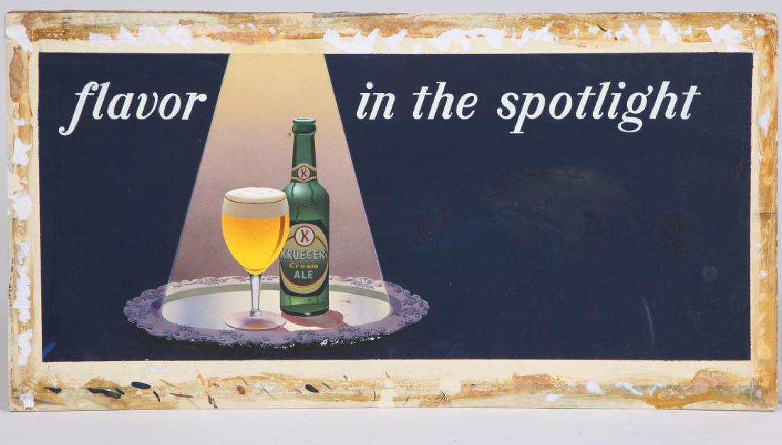 SVEN CARLSON (1911-2006) ILLUSTRATION KRUEGAR ALE: "Kruegar Beer Ale" gouache 12 1/2 x 28 1/2 inches. unsigned. Together with a die cut Krueger Beer Ale Advertisement Label. 8 1/2 x 5 inches.