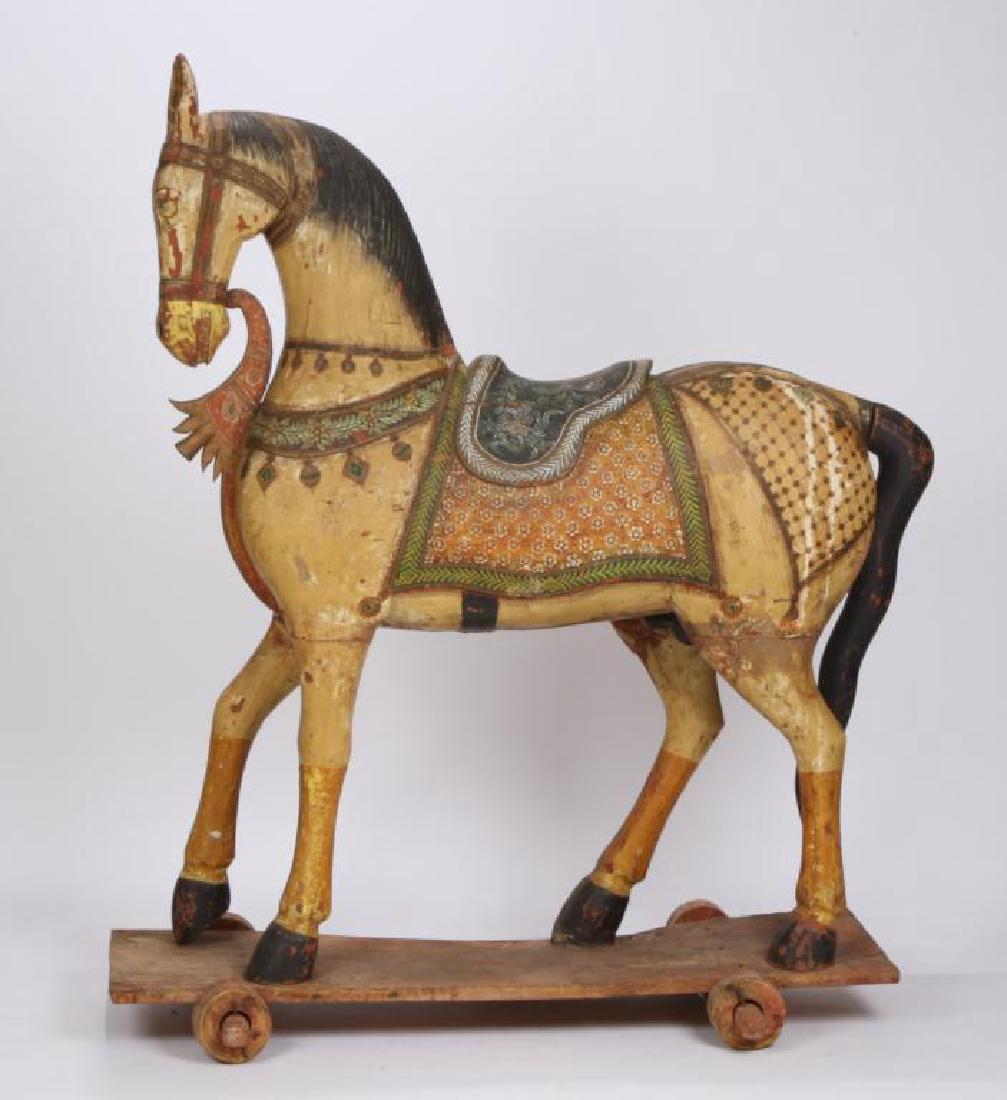 FULL SIZE CARVED AND PAINTED HORSE ON WHEELS (1 of 20)