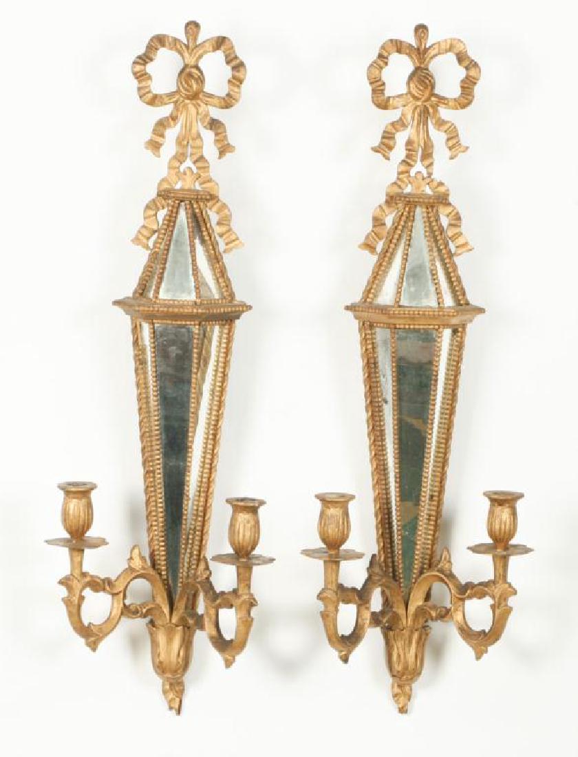 PAIR OF TWO LIGHT MIRRORED WALL SCONCES (1 of 8)