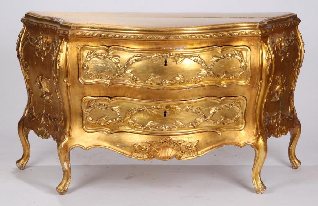 VENETIAN GILT BOMBE COMMODE (1 of 15)