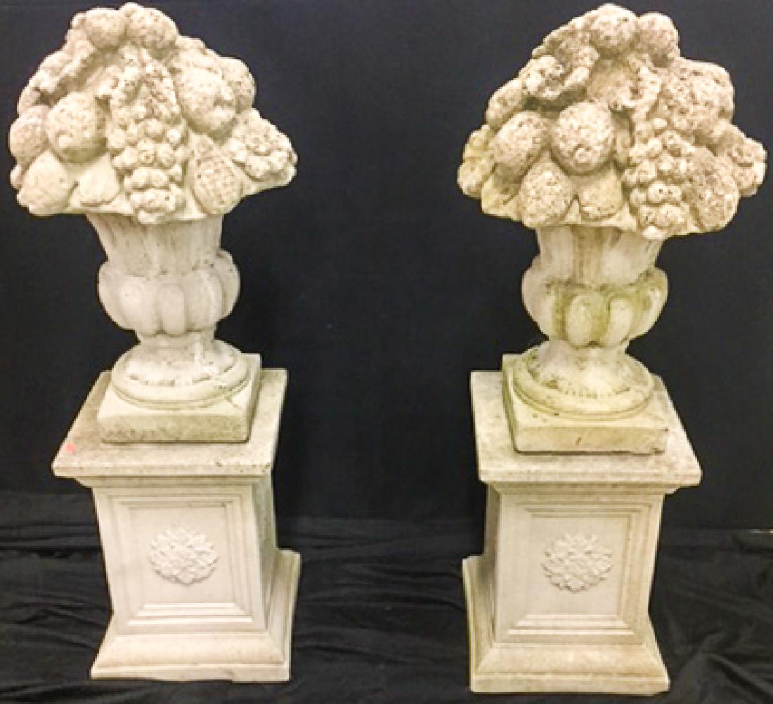 PAIR OF CAST STONE CORNUCOPIA on PLINTHS (1 of 5)