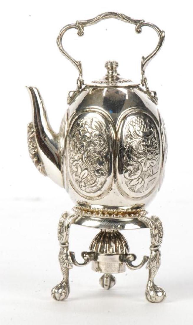 MINIATURE STERLING SILVER HOT WATER POT ON STAND (1 of 4)