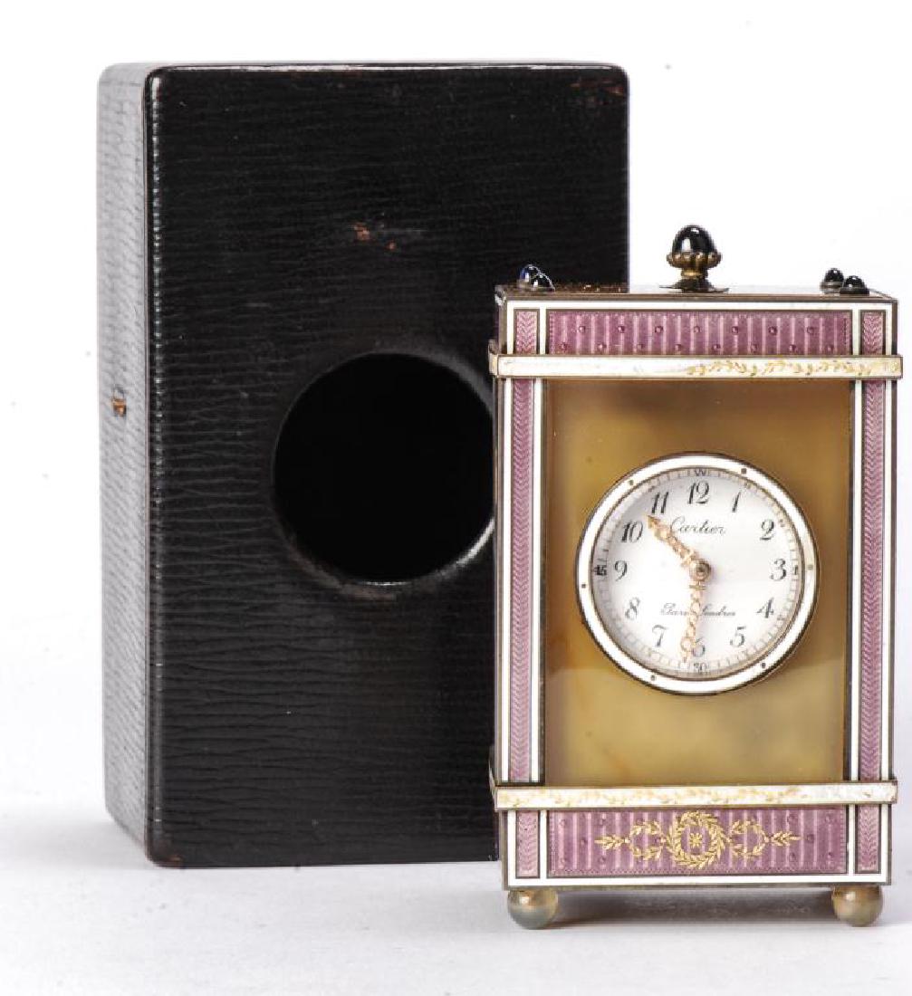 CARTIER PINK ENAMEL REPEATER CARRIAGE CLOCK (1 of 17)